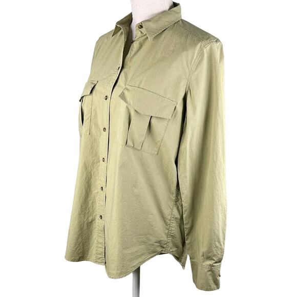 Massimo Dutti Blouse Top M Olive Green Button Down Pockets - Picture 7 of 12